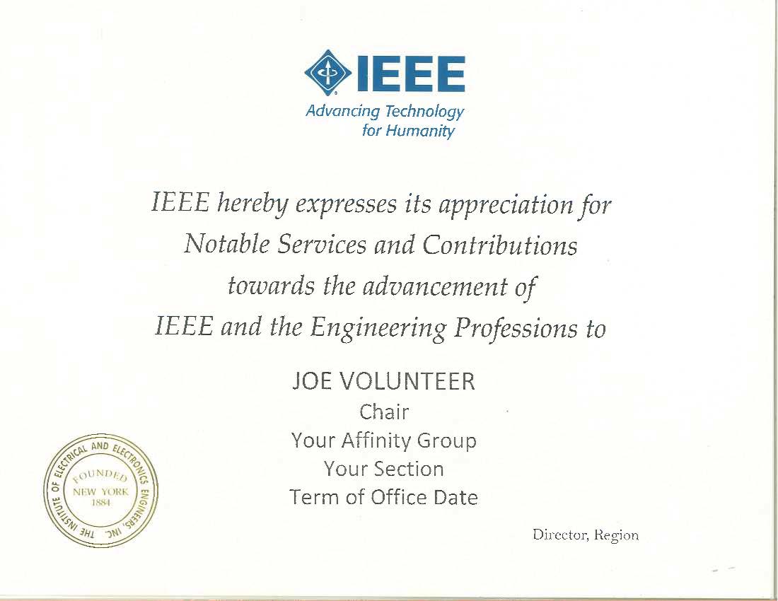 IEEE Affinity Chair Certificate