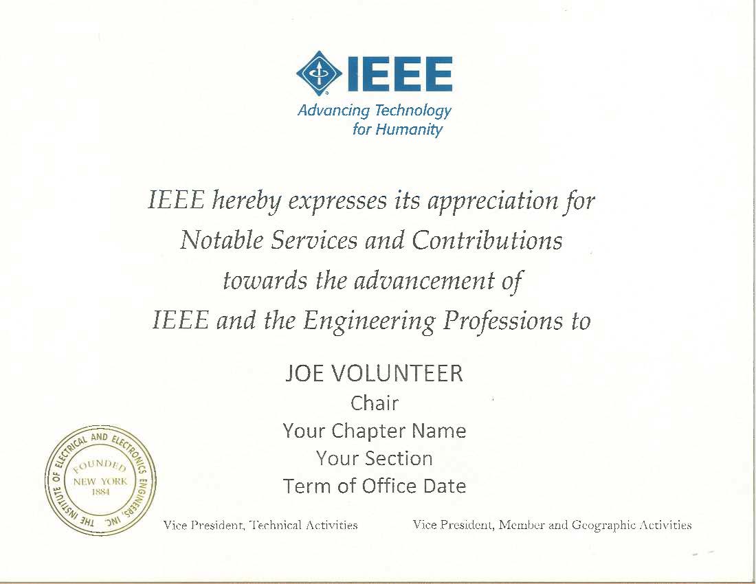 IEEE Chapter Chair Certificate