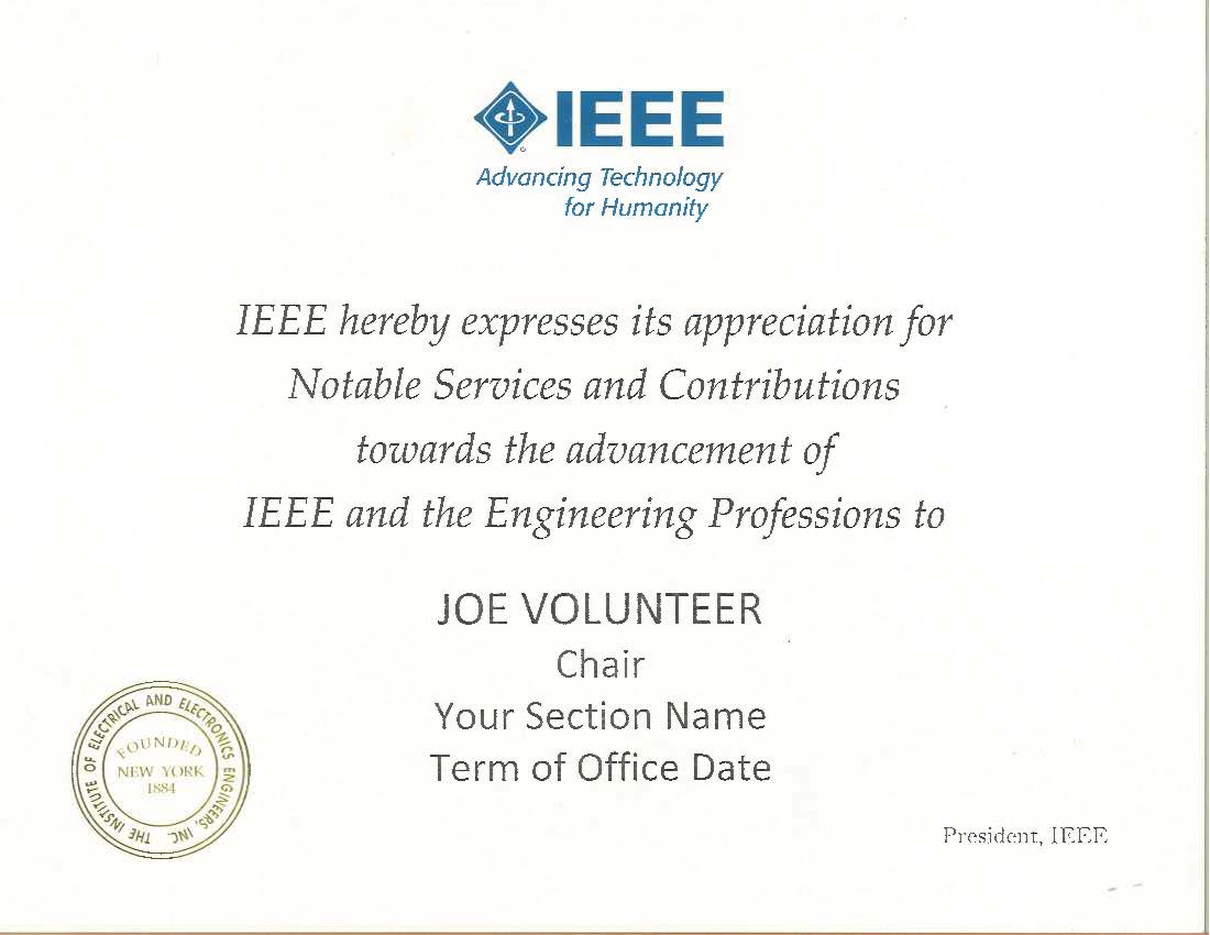 IEEE Section Chair Certificate