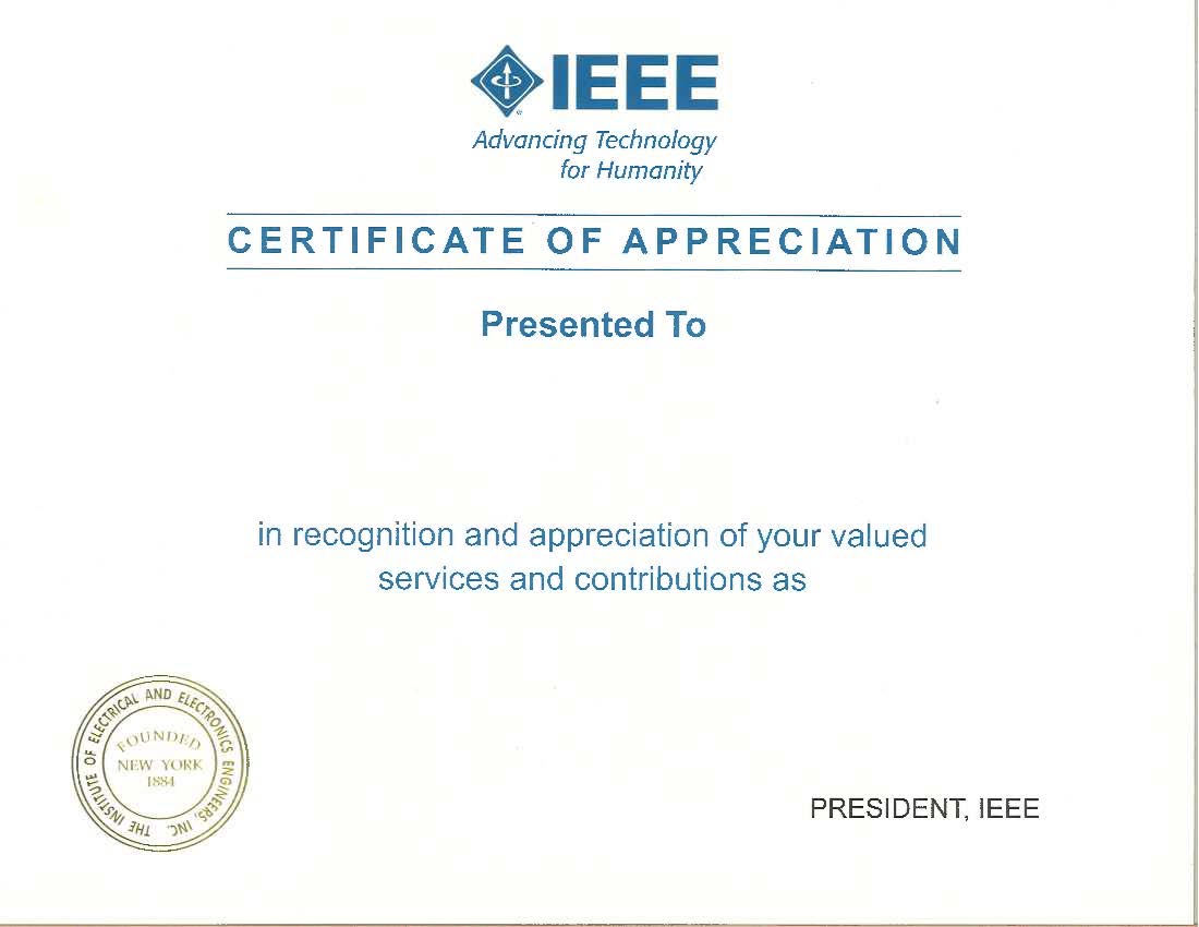 Certificate with Signature of IEEE President.