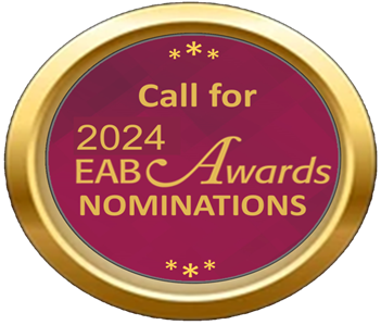 oval gold and burgundy emplem for EAB awards nominations