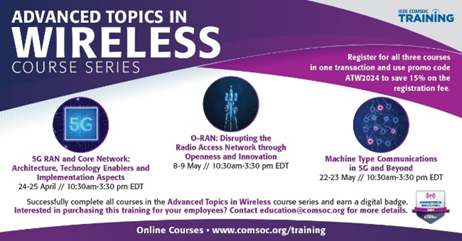 advanced topics in wireless purple and white poster