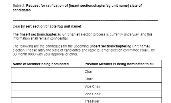 Download Email to Section Chair to Ratify the Slate template