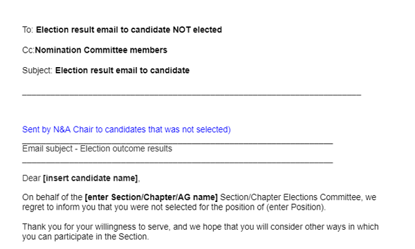 Download Election Outcome Communication - Candidate NOT Selected template